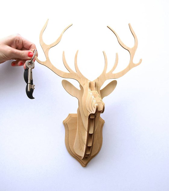 Wooden Stag Head Trophy Key Hanger